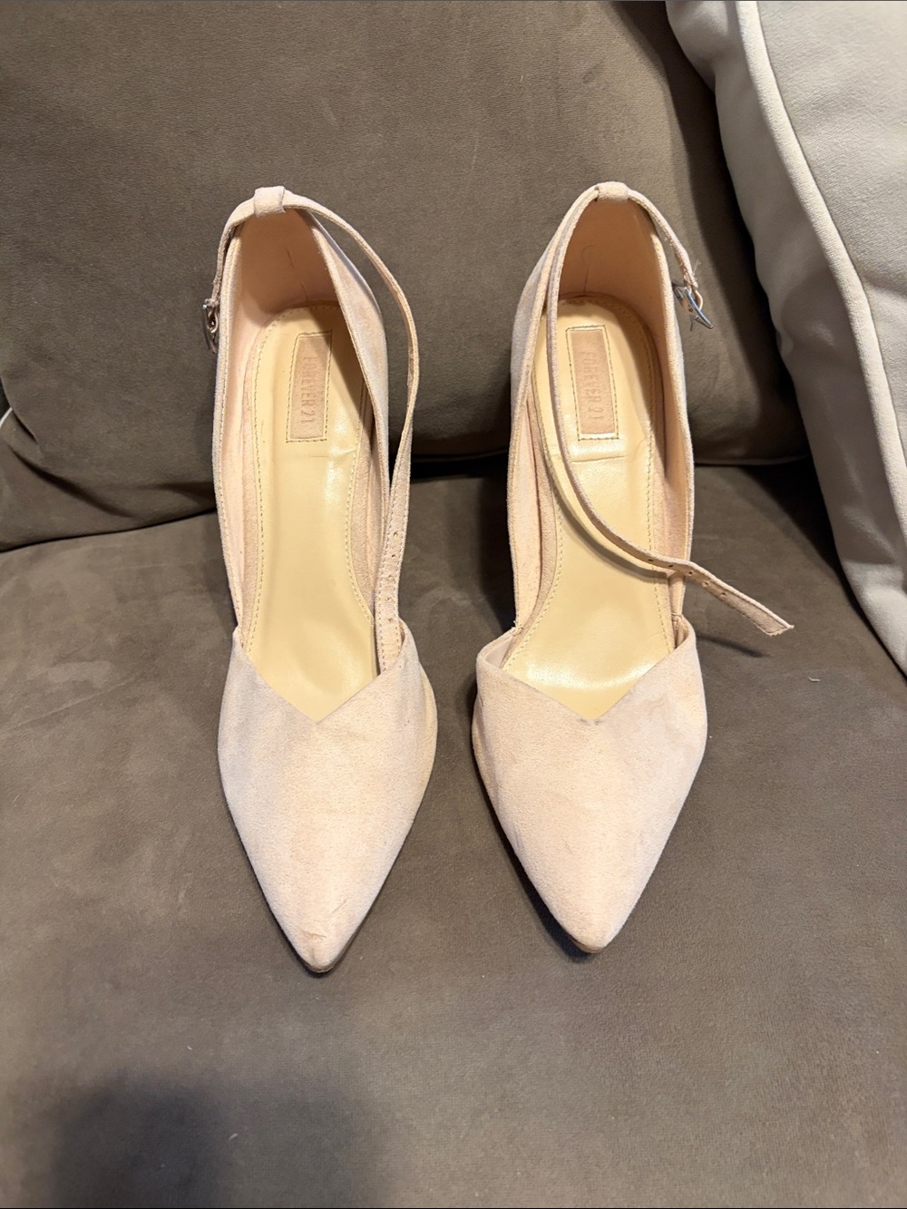 Forever 21 Nude Pointed Toe Ankle Strap Heels